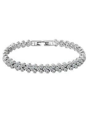 NEW White Gold Austrian Crystals Heart Shaped Tennis Bracelet